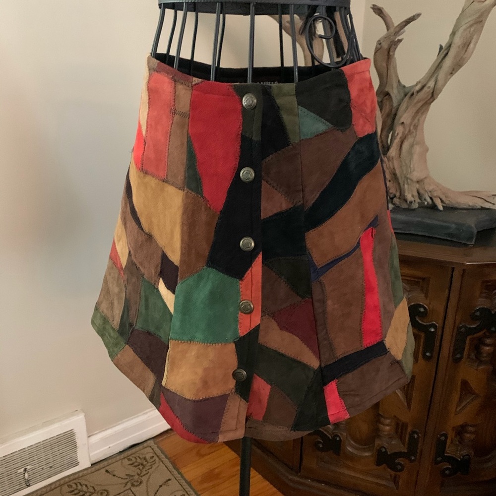Patchwork Suede Mini Skirt in Multi
